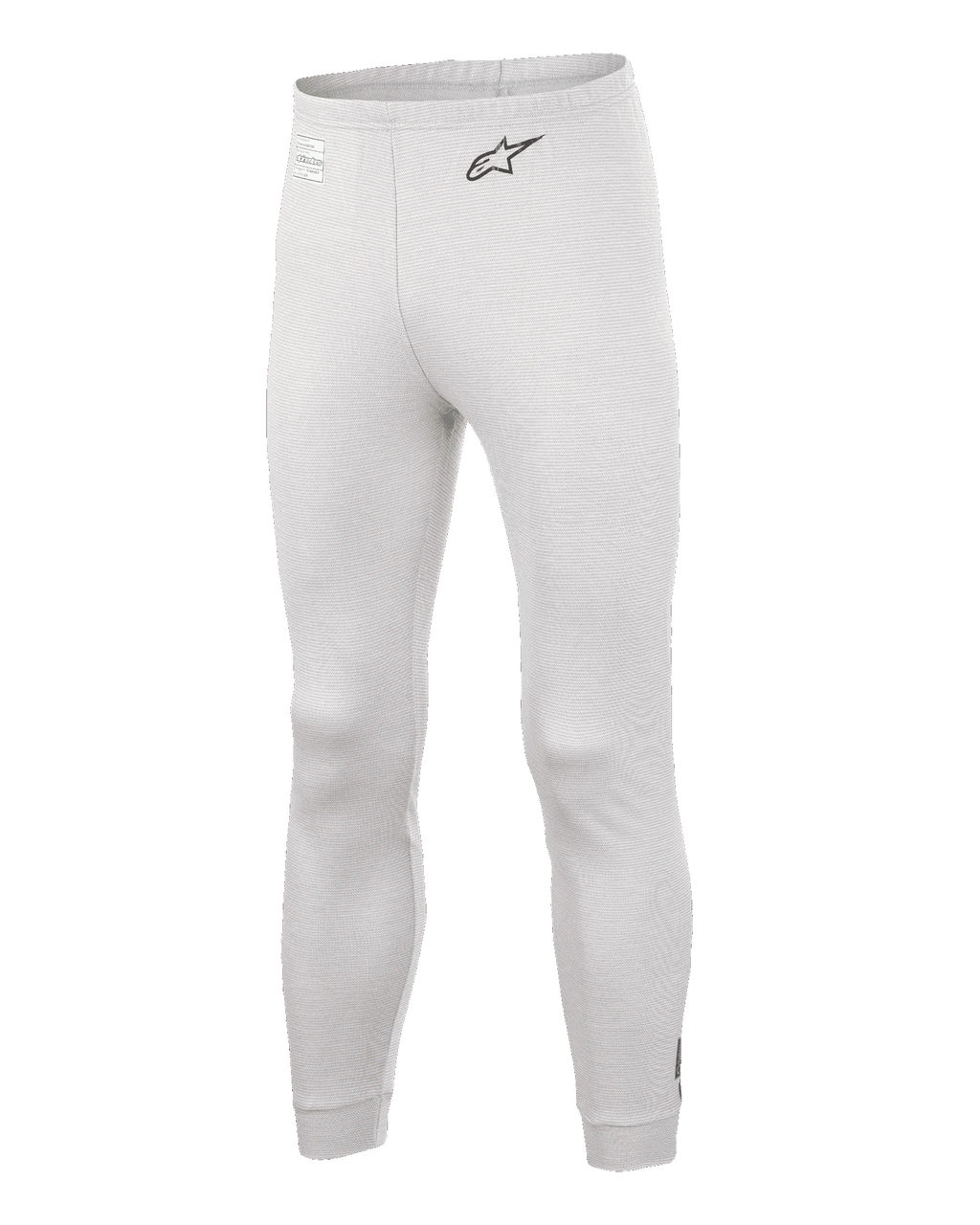 Alpinestars Race V3 Bottom, Auto Racing Base Layer Pants, White, textured flame-resistant material, black A-star logo on the hip, ribbed ankle cuffs and waistband, lightweight technical underlayer