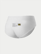 Alpinestars Stella TECH ZX Briefs, Women's Racing Underwear, White, Rear view featuring FIA 8856-2018 certification labels and Alpinestars branding, lightweight and flame-resistant base layer for motorsport