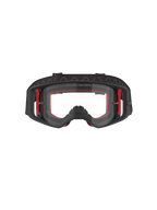 Alpinestars Supertech Corp Goggles, Motocross Goggles, Black Red and Clear, front view, clear lens with 'ONE GOAL. ONE VISION.' text, black frame with red side accents, wide field of vision, durable strap with wavy silicone grip