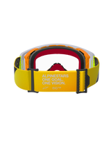 Alpinestars Supertech Corp Goggles, Motocross Goggles, Fluo Yellow and Grey, rear view highlighting yellow strap with white 'ALPINESTARS ONE GOAL. ONE VISION.' branding, multi-layer face foam, and durable frame design for off-road racing