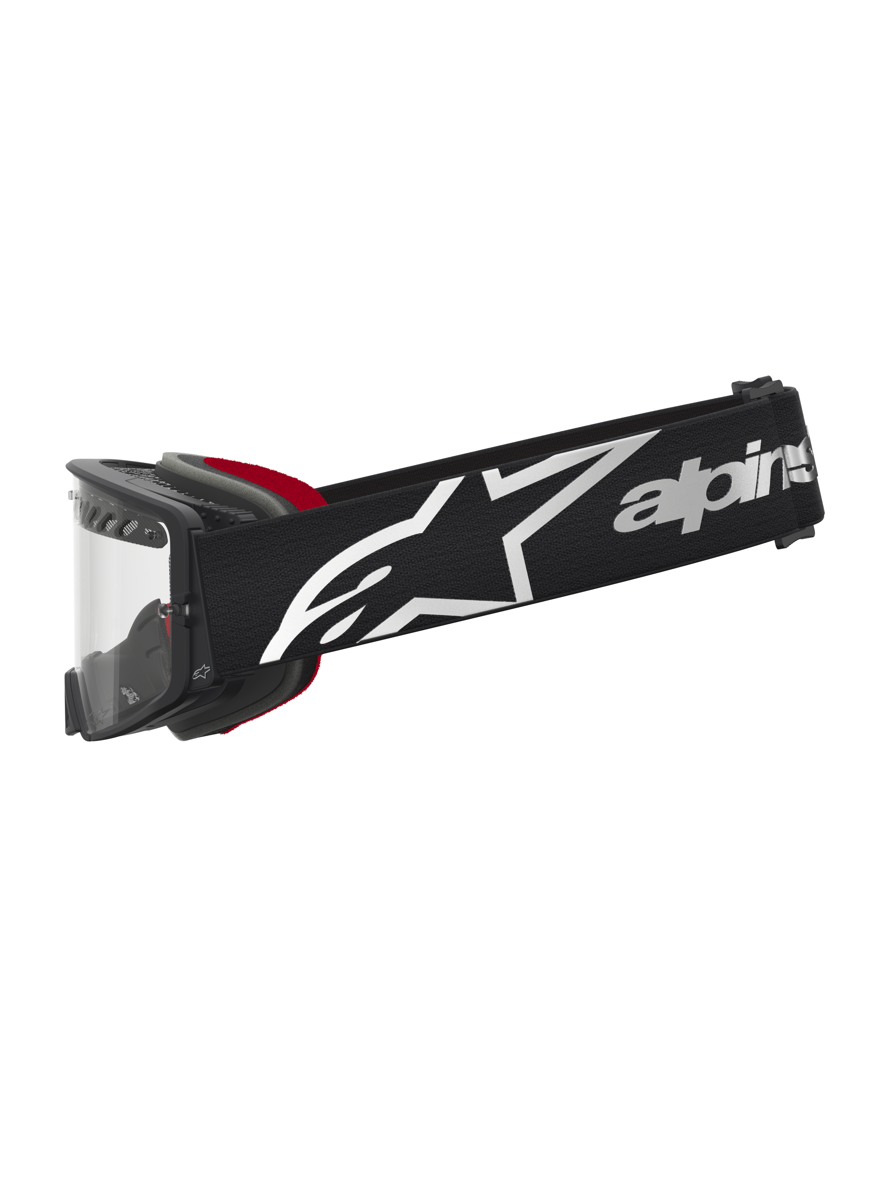 Alpinestars Supertech Dura Air Fluid Motocross Goggles, Black and Red with Clear lens, premium off-road racing eyewear.