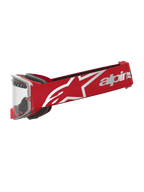 Alpinestars Supertech Dura Air Fluid Goggles, Motocross racing eyewear, Red and Silver, clear lens, white logo strap.