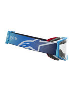 Alpinestars Supertech Dura Air Fluid Goggles, Blue Fade motocross eyewear with clear lens and wide star logo strap.