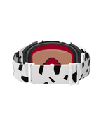 Rear view of Alpinestars Supertech Corp Goggles Absolute Vision, White Gold Mirror Gold, featuring a white strap with black abstract patterns, white adjustment buckles, and multi-layer face foam for motocross and off-road racing.