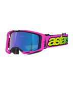 Alpinestars Vision 8 Vista Goggles, Motocross Goggles, Pink Fluo and Yellow Fluo with Mirror Blue lens, bright pink frame, wide pink strap with bold fluo yellow branding, high-performance off-road eyewear