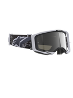 Alpinestars Vision 8 Lahnd Goggles, Motocross Goggles, Iron Camo Mirror Silver, light grey frame with mirror silver lens, black and grey camouflage strap with white Alpinestars logo, high-performance off-road eye protection