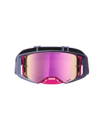 Alpinestars Supertech Hiten Motocross Goggles in purple and pink with a reflective mirror lens for professional racing.