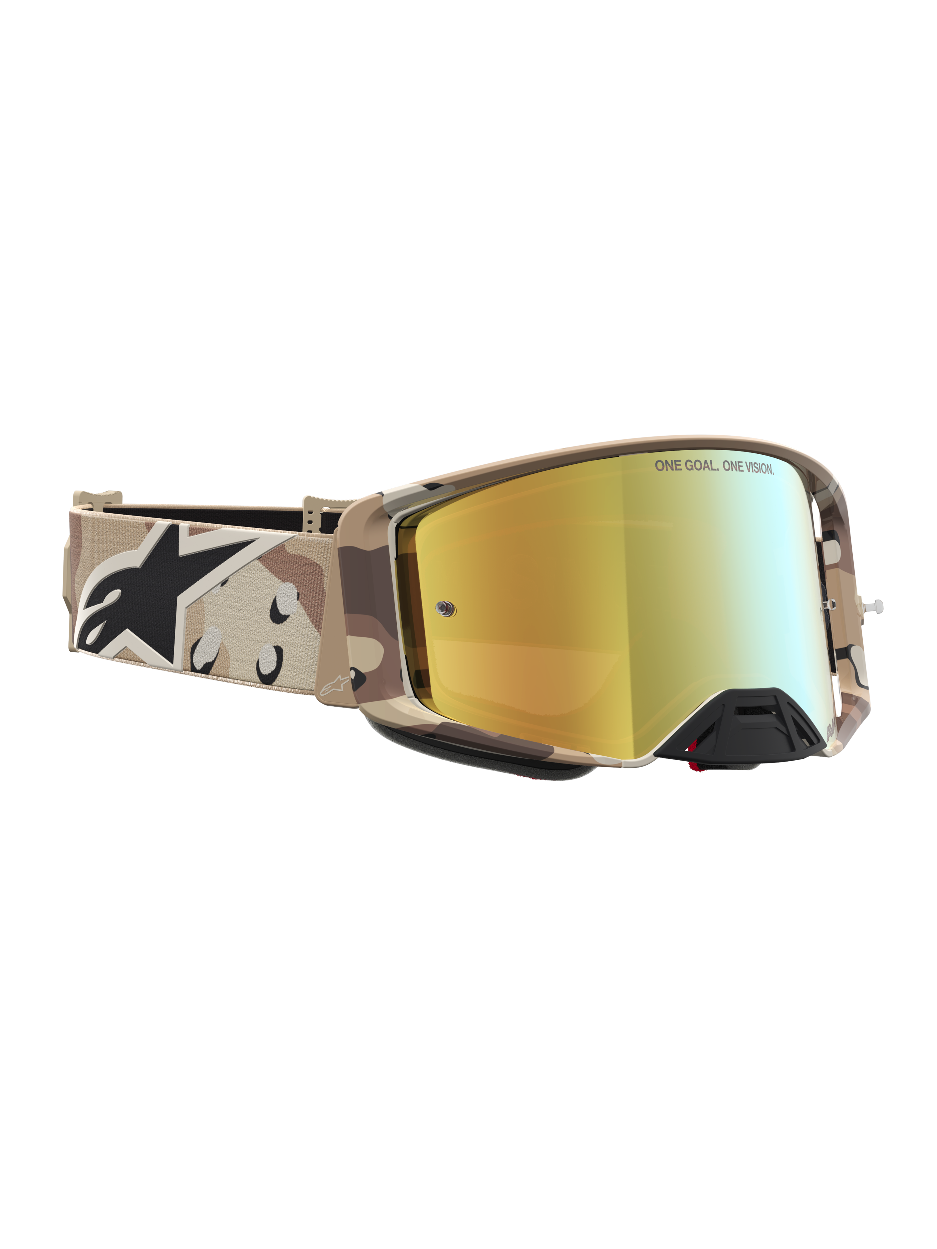 Alpinestars Supertech Lone Motocross Goggles, Sand Camo Desert pattern with a high-grade Mirror Gold lens.