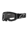 Alpinestars Vision 8 Corp Goggles, Motocross Goggles, Black frame with Clear lens, wide black adjustable strap with prominent white Alpinestars star logo, visible 3D molded face foam, professional off-road racing eye protection