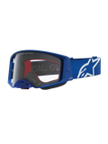 Alpinestars Supertech Vesta Goggles, blue and white motocross goggles with clear polycarbonate lens and signature star logo.