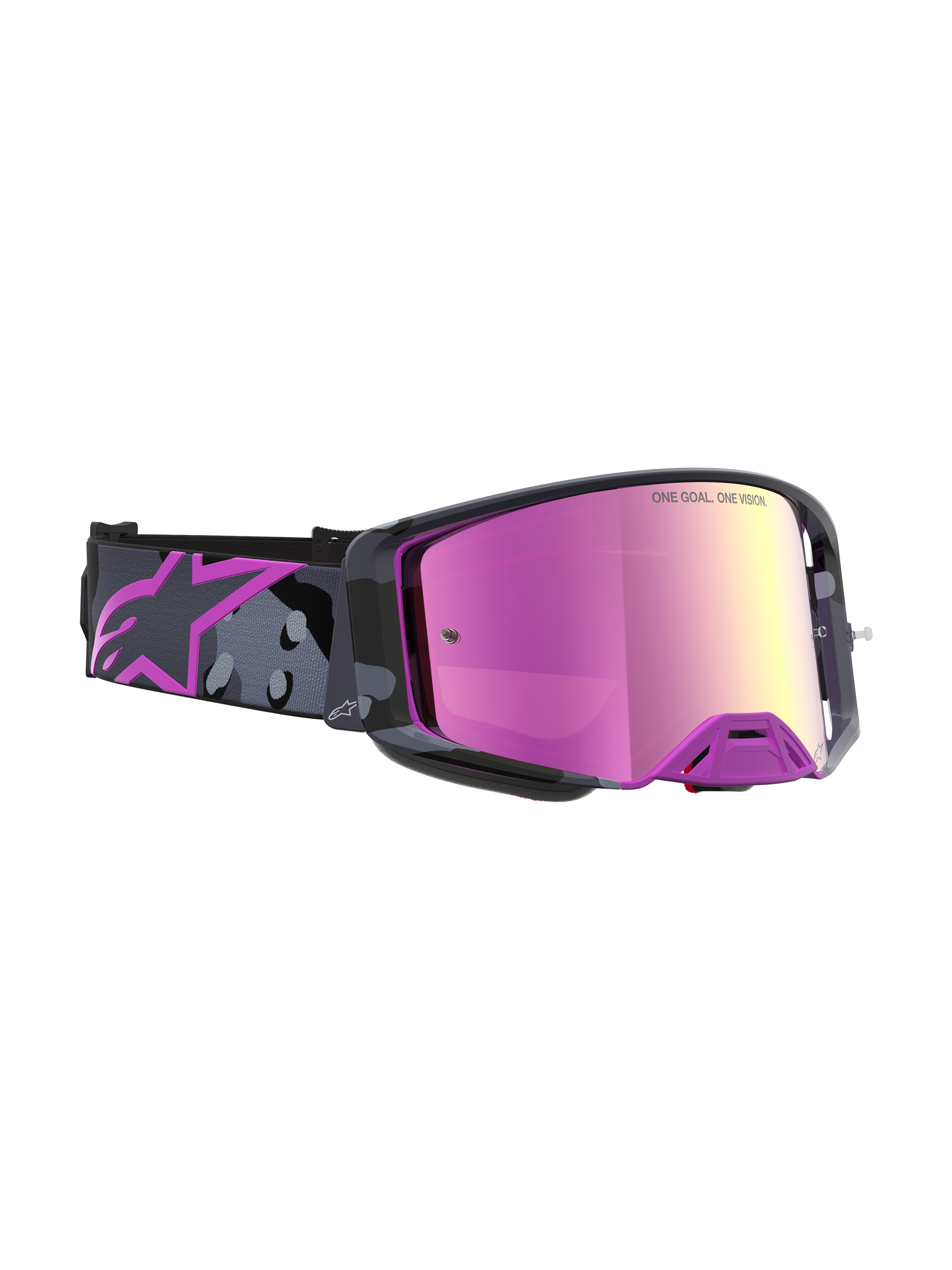 Alpinestars Limited Edition Supertech Loane Goggles, motocross racing goggles, Camo Purple and Mirror Pink, high-contrast lens and optimized ventilation
