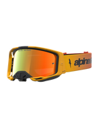 Alpinestars Vision 8 Amber Mirror Goggles for Motocross, featuring a yellow and red frame with a Mirror Red lens.