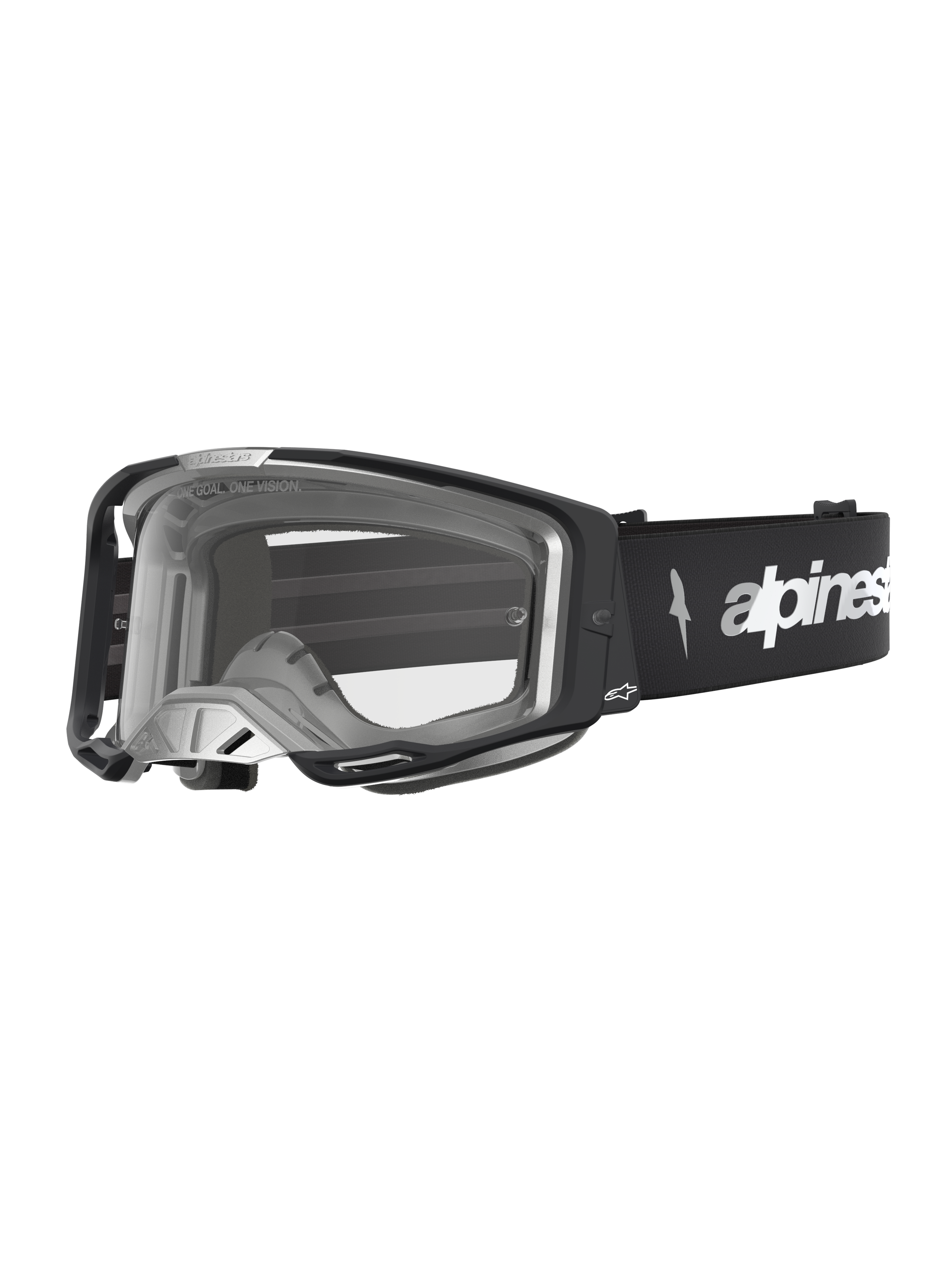 Alpinestars Vision 8 Amber Goggles, Black and Silver Motocross Eyewear with Clear Lens and RAM-AIR Ventilation.
