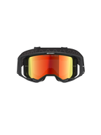 Alpinestars Vision 8 Corp Goggles, Motocross Goggles, Black and Mirror Red, front view featuring a red reflective lens with 'ONE GOAL. ONE VISION.' text, black frame with RAM-AIR ventilation, adjustable black strap, professional eye protection for off-road racing