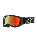 Alpinestars Vision 8 Corp Goggles, Motocross Goggles, Black with Red Mirror lens, reflective gradient from yellow to red, adjustable black strap with large white star logo, gray face foam padding, high-performance design for off-road racing