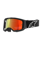 Alpinestars Vision 8 Corp Goggles, Motocross Goggles, Black with Red Mirror lens, reflective gradient from yellow to red, adjustable black strap with large white star logo, gray face foam padding, high-performance design for off-road racing