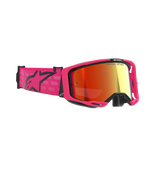 Alpinestars Vision 8 Corp Goggles, Motocross Goggles, Pink and Mirror Red, featuring a bright pink frame and wide strap with a black Alpinestars logo, red mirrored anti-fog lens, high-performance eyewear for off-road racing