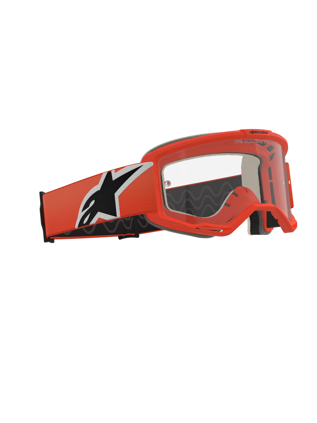 Alpinestars Vision 5 Corp Goggles, Motocross Goggles, Orange and Clear, orange frame and strap featuring a bold black and white star logo, clear anti-fog lens, professional off-road racing eyewear