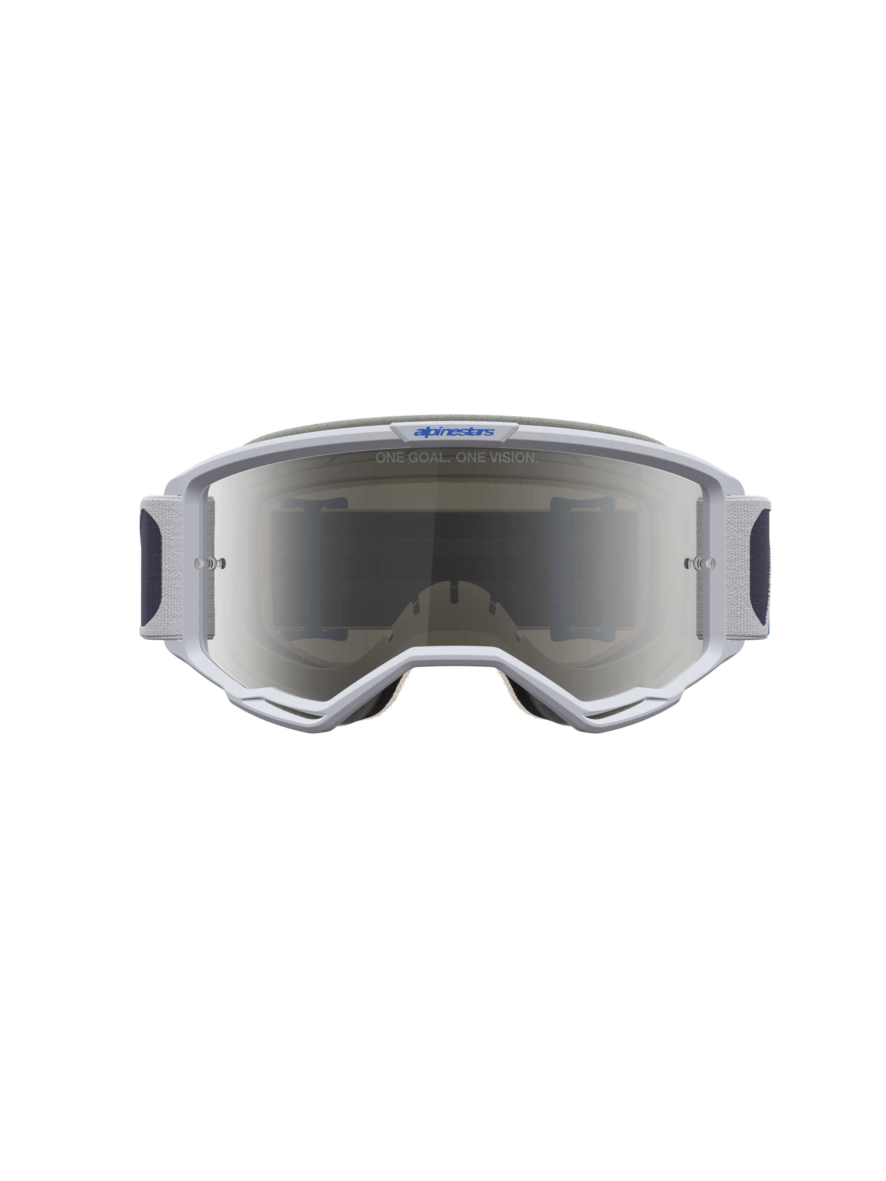 Alpinestars Vision 5 Drag Motocross Goggles, Light Lilac and Blue with a Mirror Silver lens and RAM-AIR ventilation.