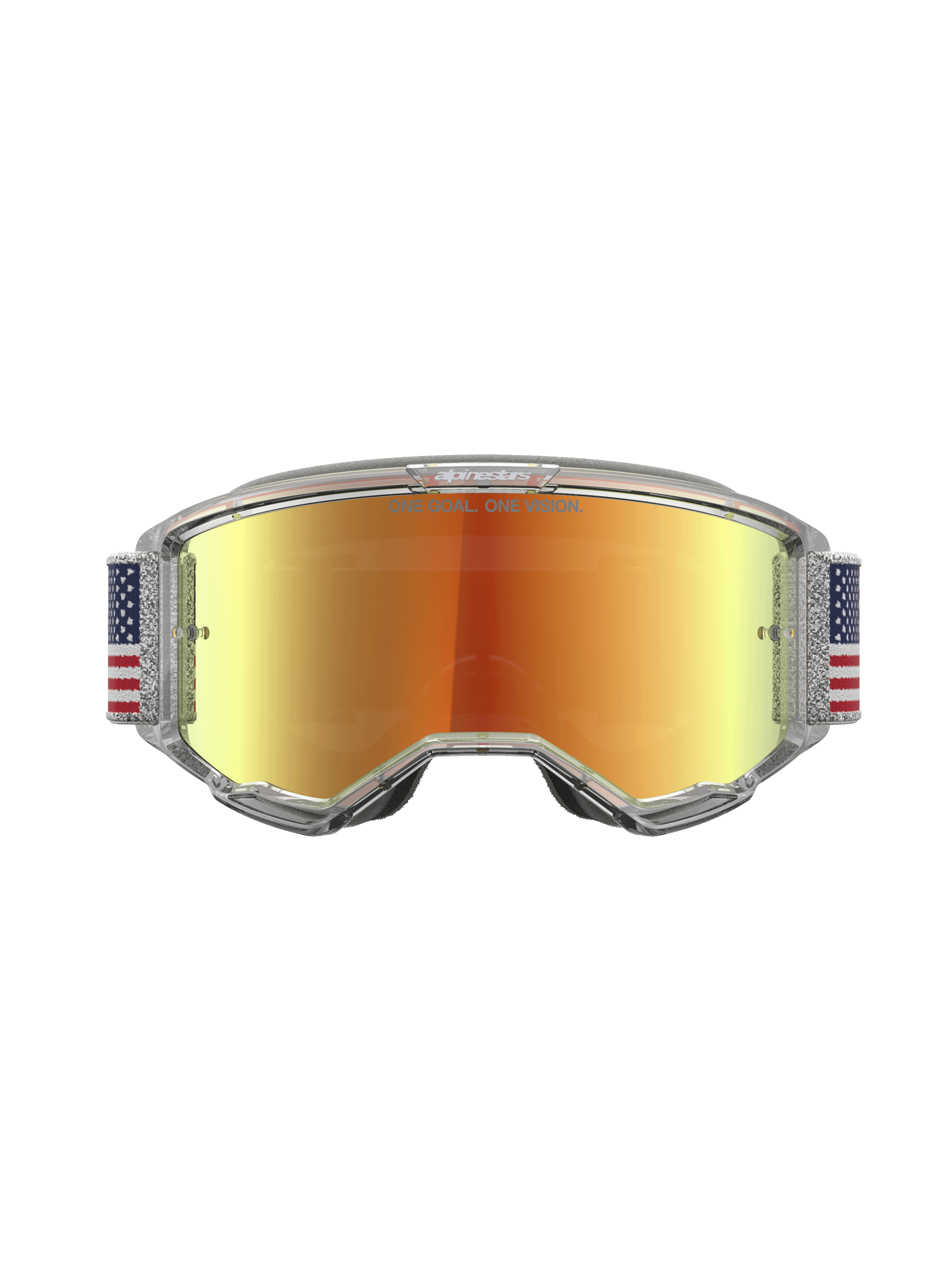 Alpinestars Limited Edition Vision 5 Fiftyfold Motocross Goggles, Red Mirror lens, Blue and White flag strap, clear A-FLEX frame.