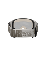 Alpinestars Vision 5 Hollow Goggles, Motocross Goggles, White and Light Gray, Rear view featuring a wide woven strap with 'ALPINESTARS ONE GOAL. ONE VISION.' branding, thick multi-layer face foam, high-performance off-road eyewear