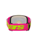 Alpinestars Vision 5 Wordmark Goggles, Motocross Goggles, Pink and Fluo Yellow, rear view highlighting the wide pink woven strap with yellow Alpinestars wordmark, multi-layer face foam, and lightweight urethane frame.