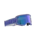Alpinestars Vision 5 Wordmark Goggles, Motocross Goggles, Purple Mirror Blue, featuring a purple frame with reflective blue lens, wide purple strap with Alpinestars branding, ergonomic design for off-road racing