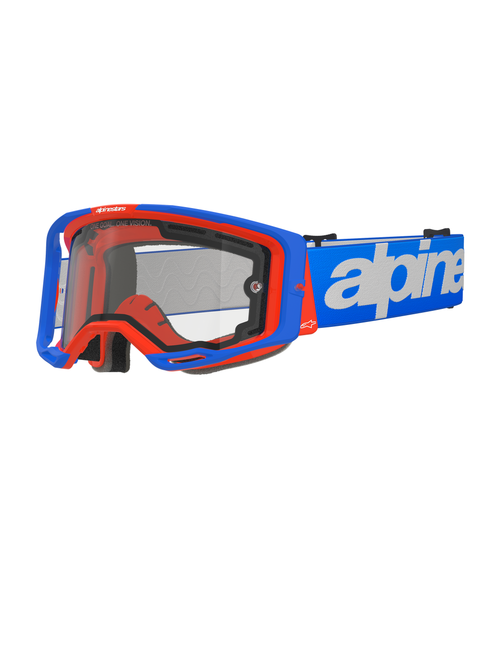Alpinestars Vision 8 Wordmark Goggles Dual Pane, Motocross Goggles, Blue and Orange, Clear Dual Pane Lens, Blue Strap with White Wordmark Branding, Black Foam Padding, Off-Road Racing Gear