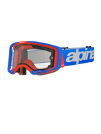 Alpinestars Vision 8 Wordmark Goggles Dual Pane, Motocross Goggles, Blue and Orange, Clear Dual Pane Lens, Blue Strap with White Wordmark Branding, Black Foam Padding, Off-Road Racing Gear