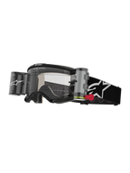 Alpinestars Vision 5 Corp Goggles Roll Off, Motocross Goggles, Black and White, clear lens with integrated Wide Vision roll-off system, red pull tab, black strap with white star logo, ONE GOAL ONE VISION branding