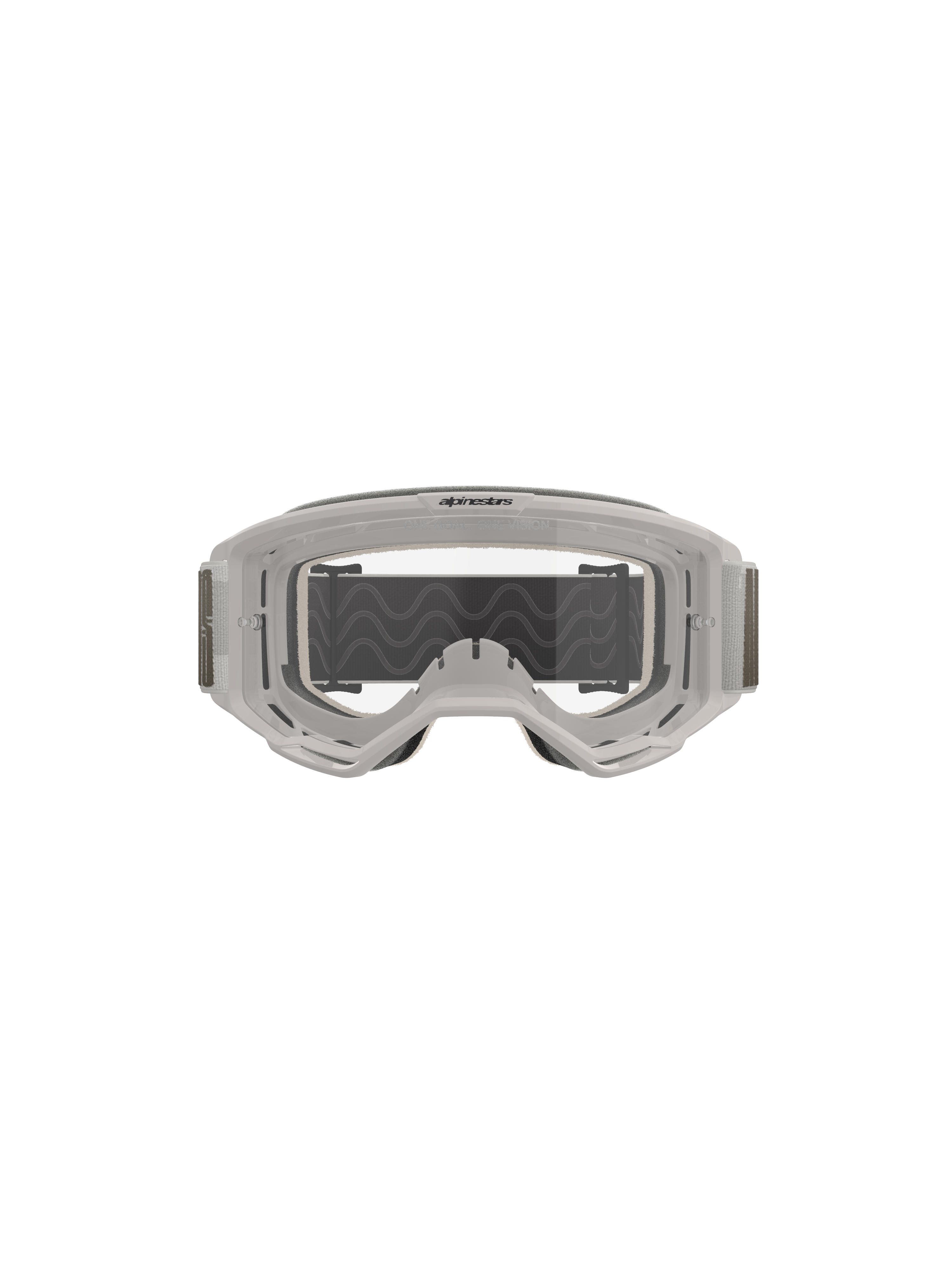 Alpinestars Vision 5 Hollow Goggles, Motocross Goggles, Wind Clear, white translucent frame with a clear anti-fog lens, wide gray adjustable strap with silicone traction, professional off-road riding gear
