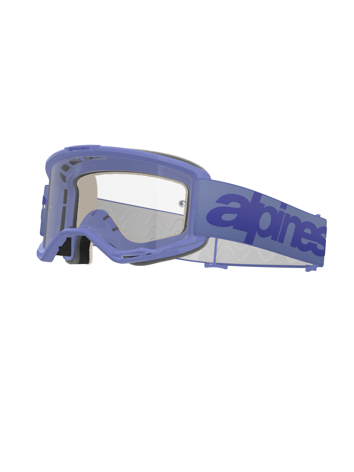 Alpinestars Vision 5 Wordmark Goggles, Motocross Goggles, Light Purple Frame with Clear Lens, Purple Strap with Dark Blue Wordmark, Ventilated A-FLEX Design, Multi-stage Face Foam, Off-road Eye Protection
