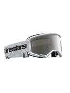 Alpinestars Vision 3 Wordmark Mirror Goggles in white and black, motocross eyewear with anti-fog silver mirror lens.