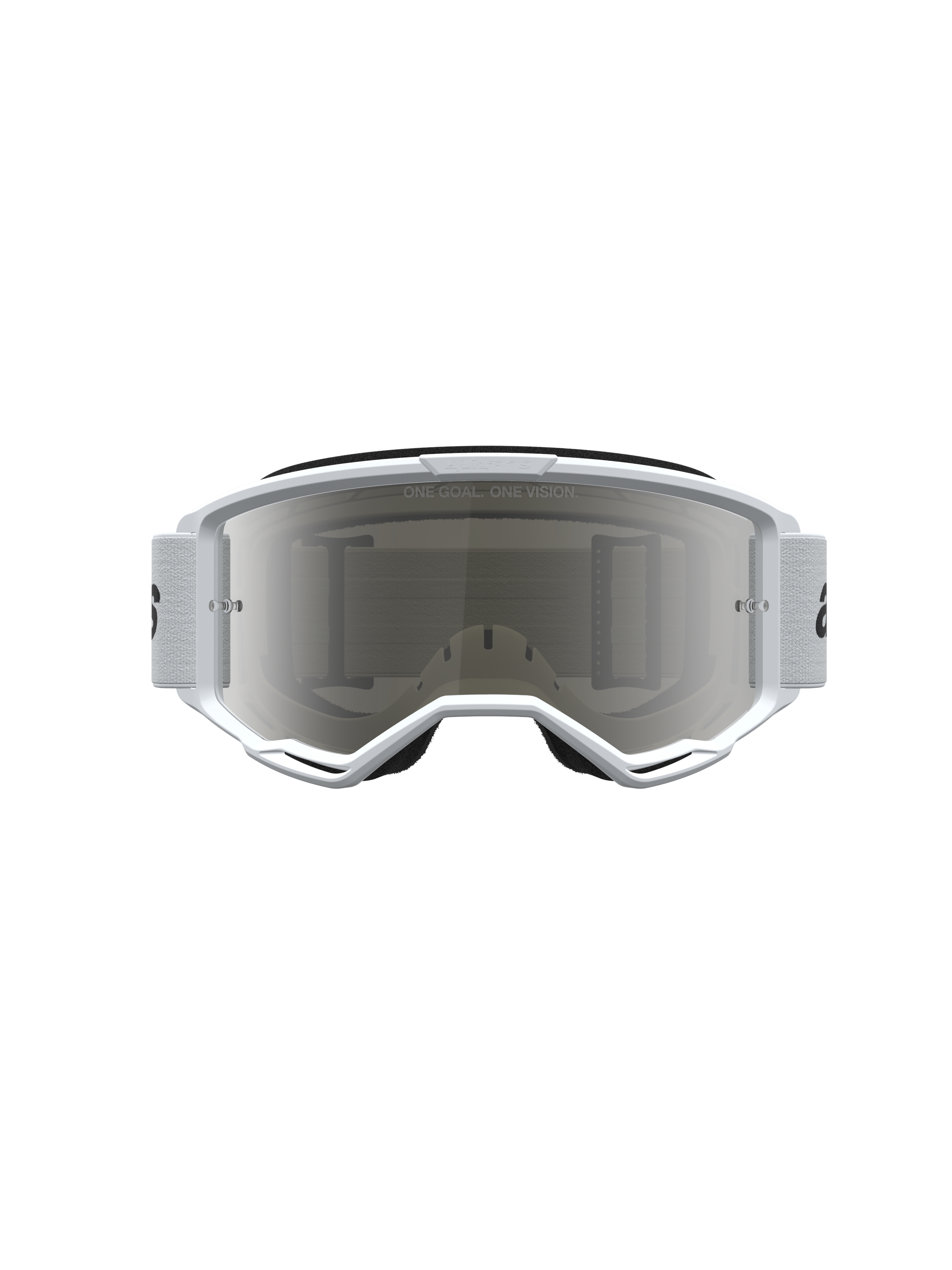 Alpinestars Vision 3 Wordmark Mirror Goggles, Motocross eyewear, White and Black with a Mirror Silver anti-fog lens.