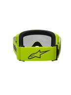 Alpinestars Vision 3 Wordmark Goggles, Motocross Goggles, Yellow Fluo and Silver Mirror, back view featuring a wide fluorescent yellow strap with a black star logo and branding, black face foam, designed for off-road racing