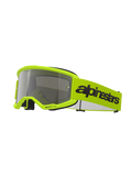 Alpinestars Vision 3 Wordmark Goggles, Motocross Goggles, Yellow Fluo and Silver Mirror, featuring a bright yellow frame and strap with a bold black Alpinestars logo, high-performance eye protection for off-road racing