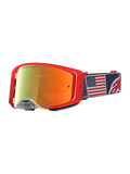 Alpinestars Supertech Fiftyfold Goggles, blue and red limited edition MX eyewear with mirrored lens and USA flag strap.