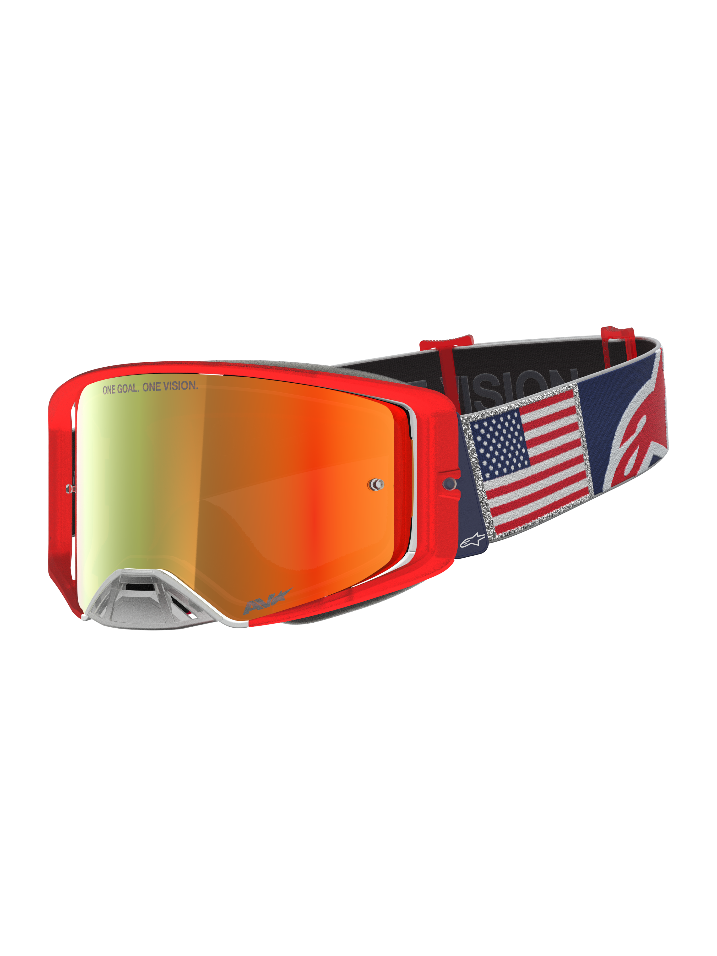 Alpinestars Limited Edition Supertech Fiftyfold Motocross Goggles, Red and Blue with American flag strap, Mirror Red lens.