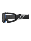 Alpinestars Vision Youth Corp Goggles, Motocross Goggles for Youth, Black with Blue Padding, Clear Lens with Wavy Pattern, Black Strap with White Star Logo, Sleek Modern Design