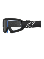 Alpinestars Vision Youth Corp Goggles, Motocross Goggles for Youth, Black with Blue Padding, Clear Lens with Wavy Pattern, Black Strap with White Star Logo, Sleek Modern Design