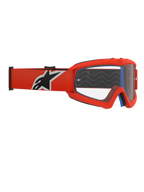 Alpinestars Vision Youth Corp Goggles, Youth Motocross Goggles, Orange frame and Clear lens, orange strap with bold black and white Alpinestars logo, visible blue face foam, silicone grip waves, polycarbonate anti-fog lens for off-road racing