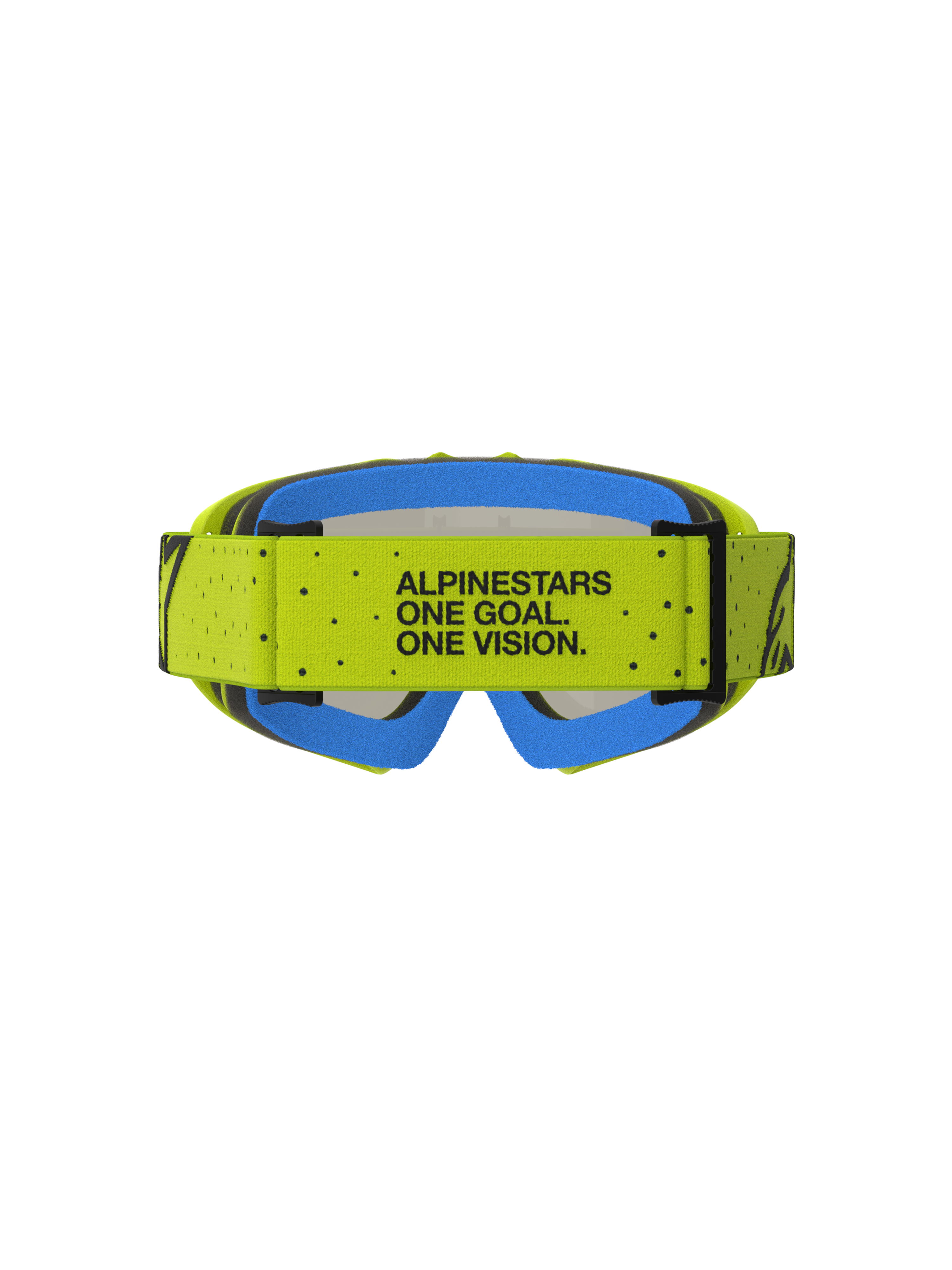 Alpinestars Vision Youth Vesta Motocross Goggles, yellow and blue with One Goal. One Vision. motto on the strap.