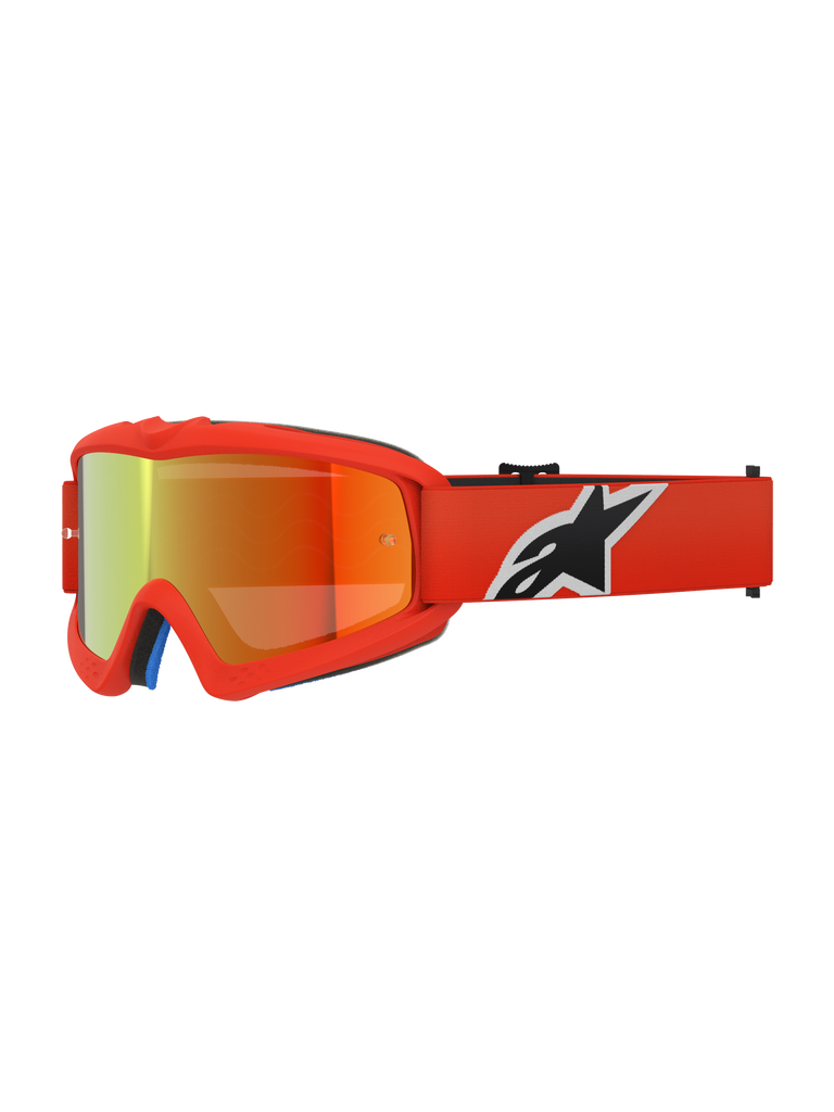 Alpinestars Vision Youth Corp Goggles, Youth Motocross Goggles, Orange with Red Mirror lens, featuring black and white Alpinestars logo on the strap, high-performance eye protection for off-road racing
