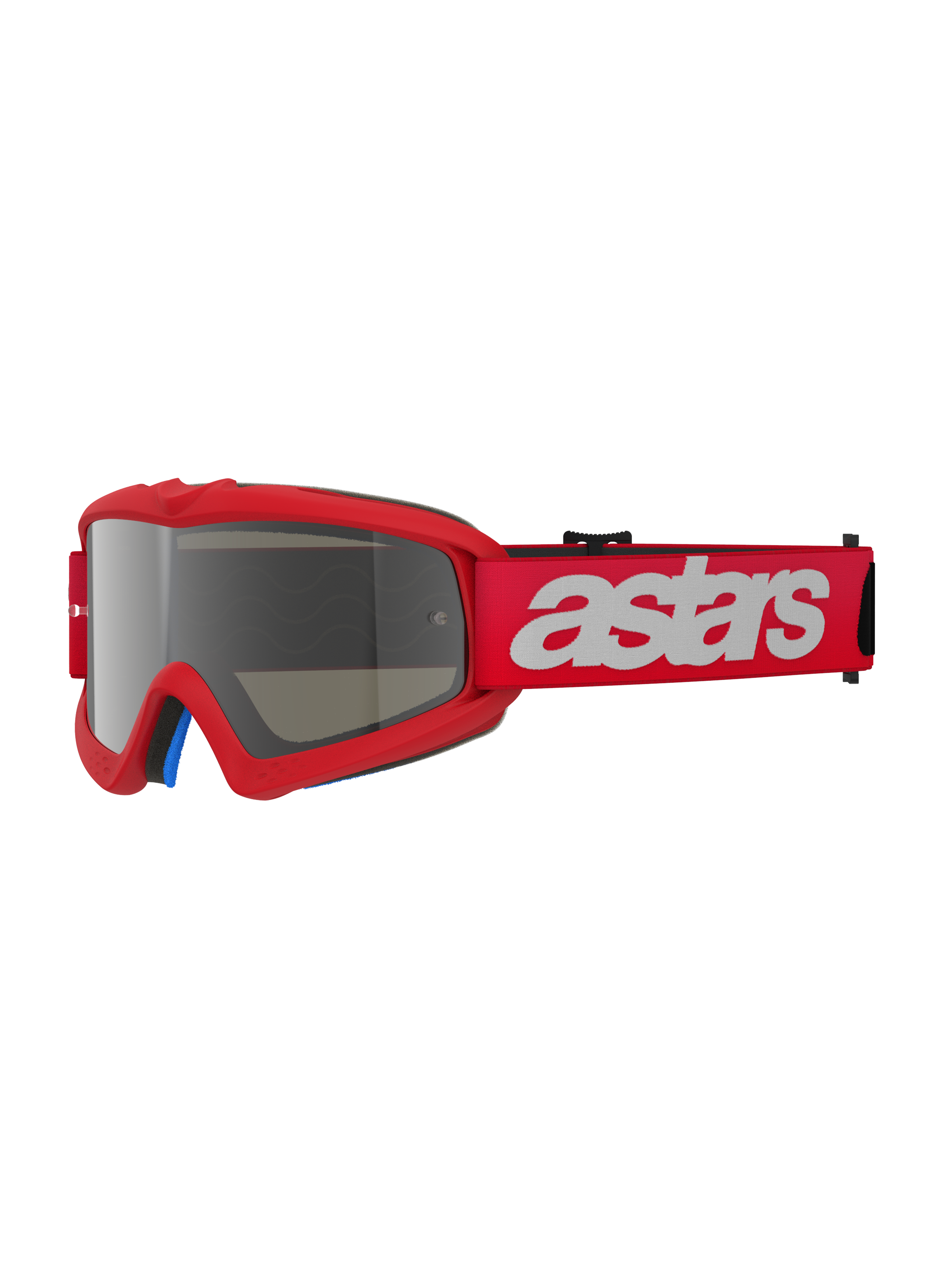 Alpinestars Vision Youth Blaze Goggles, Motocross Goggles, Red Mirror Silver, red frame with silver mirrored lens, wide red strap with white astars logo, professional off-road eye protection for youth riders