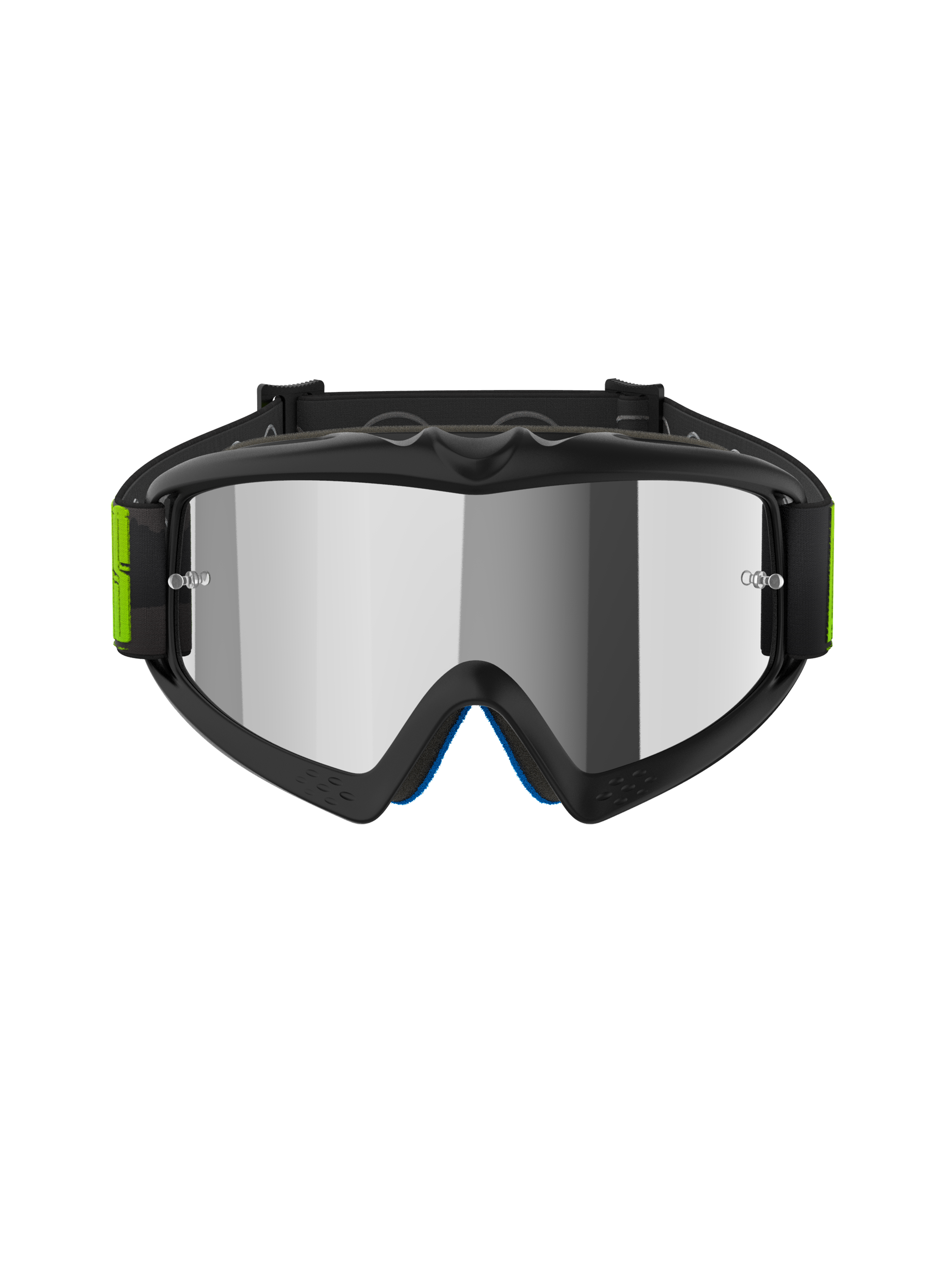 Alpinestars Vision Youth Hollow Goggles, Motocross Goggles, Charcoal and Fluo Yellow, Mirror Silver lens, featuring a flexible frame, tear-off posts, and adjustable strap with neon accents, youth-specific design for off-road racing