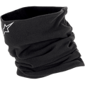 Alpinestars Neck Warmer, Black Fleece Tube Neck Gaiter, white embroidered star logo, double-layered insulating construction for wind protection, motorcycle cold weather base layer