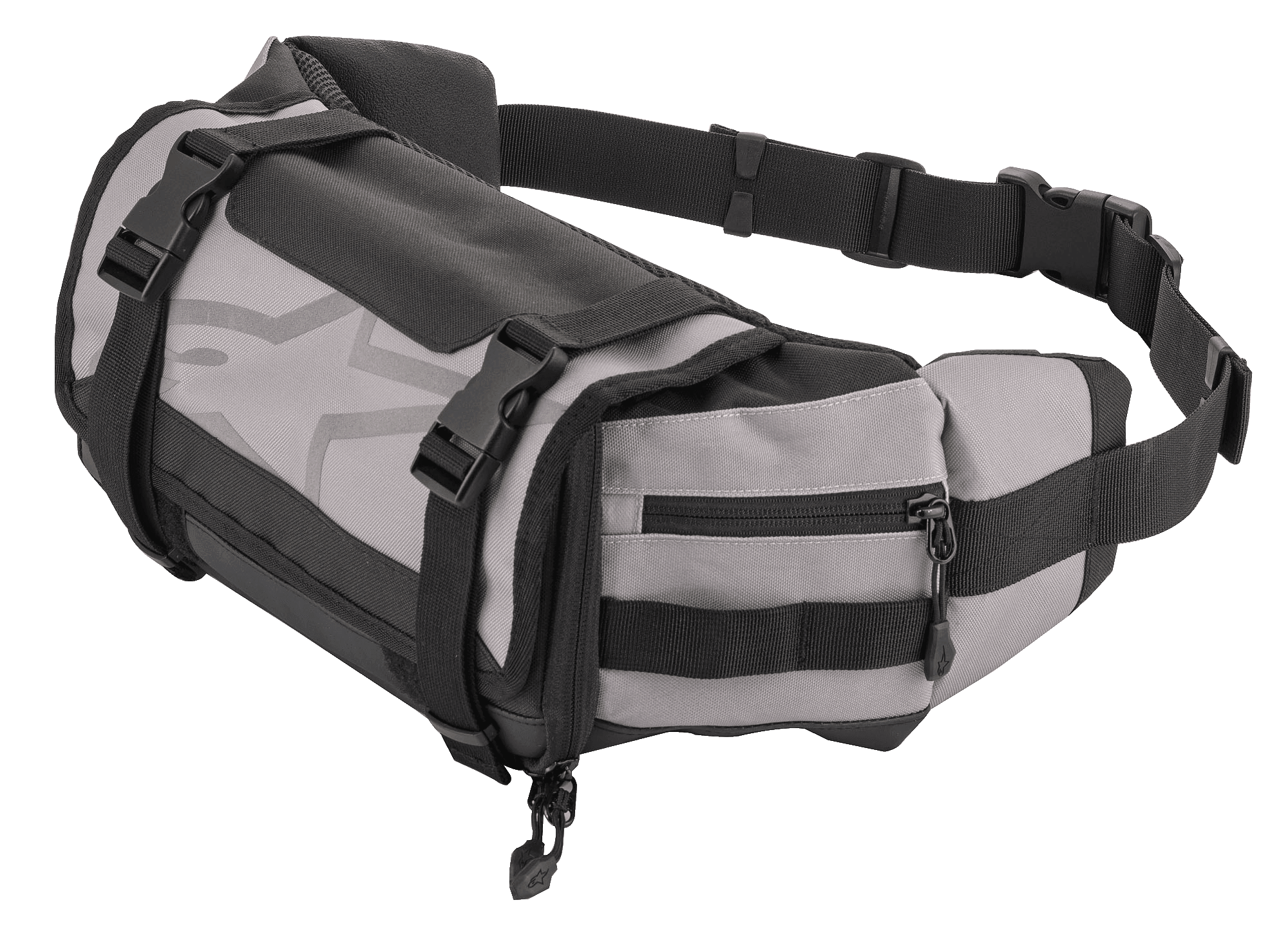 Alpinestars Tech Tool Pack, Gray and Black Enduro Waist Bag, Motorcycle Tool Storage, Adjustable Straps with Plastic Buckles, Large Star Logo, Durable Fabric Construction, Compact Design