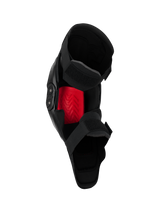 Alpinestars SX-1 Plasma Knee Protector, Motocross Knee Guard, Black and Red, inner view highlighting the red Nucleon PLASMA insert and dual strap closure system, engineered for off-road performance.