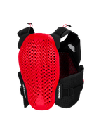 Alpinestars A-4 Plasma Chest Protector, Back View, Black and Red, featuring a large red Nucleon PLASMA back protector with a wavy perforated design, black mesh chassis with adjustable straps, and white Alpinestars branding.