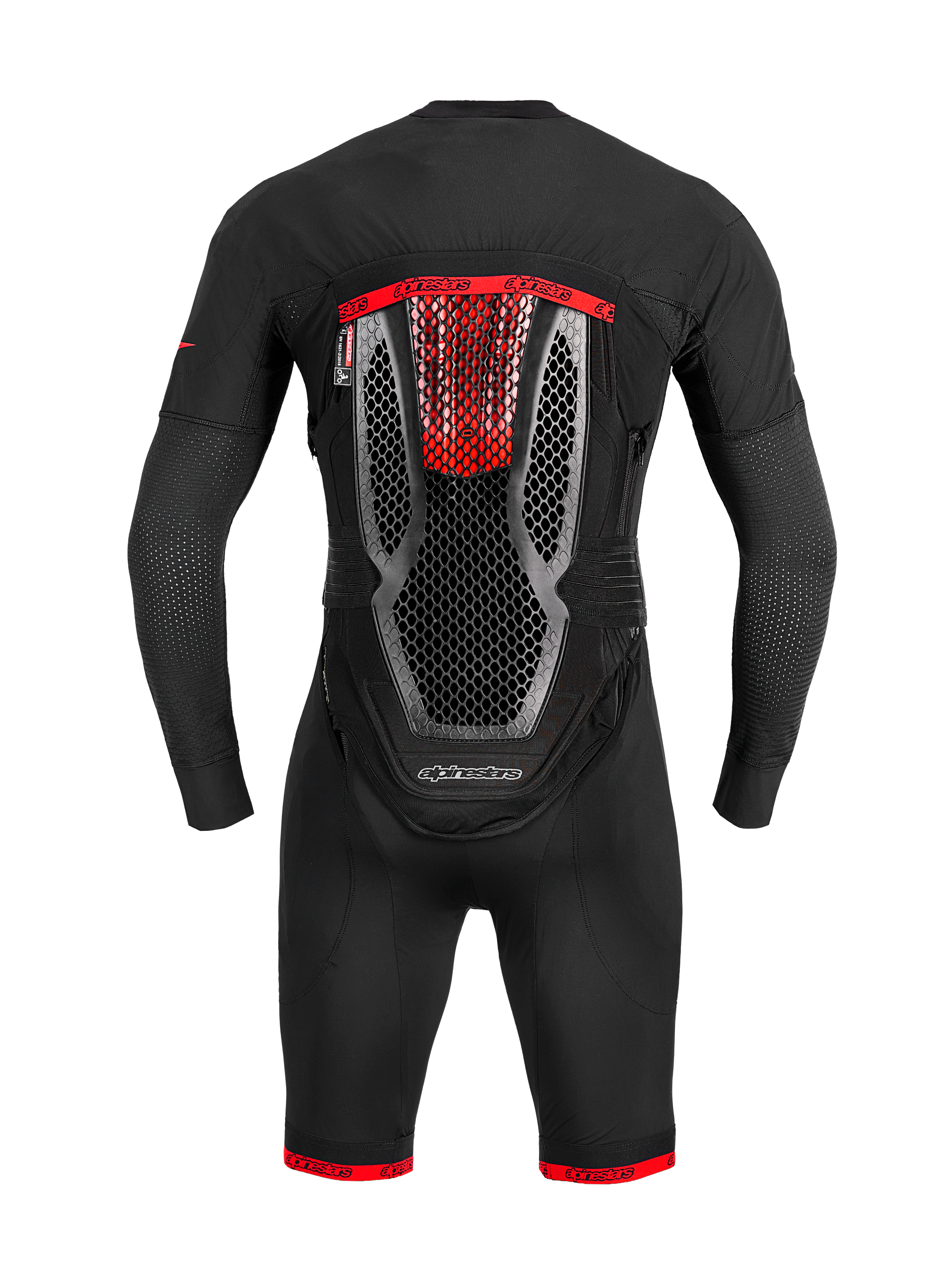 Tech-Air 10 V2 Race Airbag System in black, featuring an integrated honeycomb back protector and red racing accents.